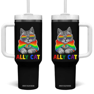 Ally Cat with Pride Cape Tumbler With Handle Rainbow LGBTQ+ Support TS02 One Size: 40 oz Black Print Your Wear