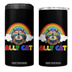 Ally Street Cat Rainbow Raccoon 4 in 1 Can Cooler Tumbler Funny LGBTQ+ Pride Support TS02 One Size: 16 oz Black Print Your Wear