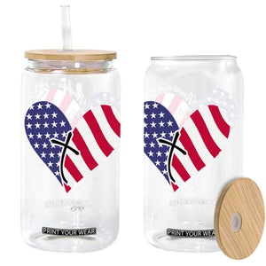 America God Shed His Grace on Thee 4th of July Glass Can Patriotic American Flag Cross TS10 Black Print Your Wear