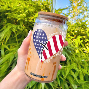America God Shed His Grace on Thee 4th of July Glass Can Patriotic American Flag Cross TS10 Print Your Wear