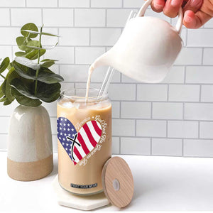 America God Shed His Grace on Thee 4th of July Glass Can Patriotic American Flag Cross TS10 Print Your Wear