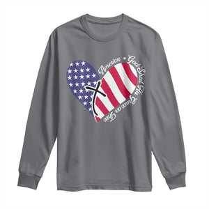 America God Shed His Grace on Thee 4th of July Long Sleeve Shirt Patriotic American Flag Cross TS10 Charcoal Print Your Wear