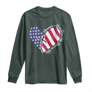 America God Shed His Grace on Thee 4th of July Long Sleeve Shirt Patriotic American Flag Cross TS10 Dark Forest Green Print Your Wear