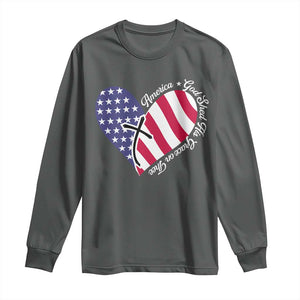 America God Shed His Grace on Thee 4th of July Long Sleeve Shirt Patriotic American Flag Cross TS10 Dark Heather Print Your Wear
