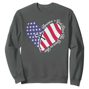 America God Shed His Grace on Thee 4th of July Sweatshirt Patriotic American Flag Cross TS10 Dark Heather Print Your Wear