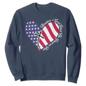 America God Shed His Grace on Thee 4th of July Sweatshirt Patriotic American Flag Cross TS10 Navy Print Your Wear