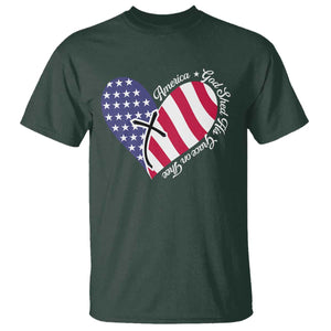 America God Shed His Grace on Thee 4th of July T Shirt Patriotic American Flag Cross TS10 Dark Forest Green Print Your Wear