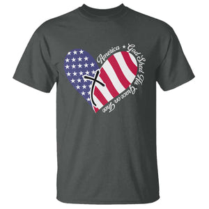 America God Shed His Grace on Thee 4th of July T Shirt Patriotic American Flag Cross TS10 Dark Heather Print Your Wear