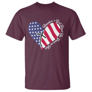 America God Shed His Grace on Thee 4th of July T Shirt Patriotic American Flag Cross TS10 Maroon Print Your Wear