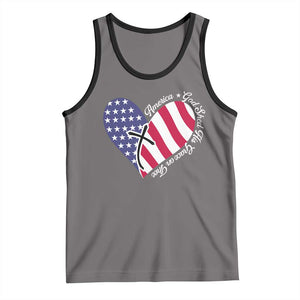 America God Shed His Grace on Thee 4th of July Tank Top Patriotic American Flag Cross TS10 Deep Heather Black Print Your Wear