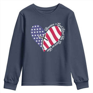 America God Shed His Grace on Thee 4th of July Youth Sweatshirt Patriotic American Flag Cross TS10 Navy Print Your Wear