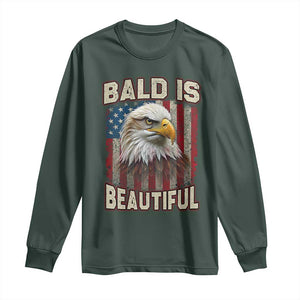 American Flag Bald Eagle Long Sleeve Shirt Bald Is Beautiful Retro 4th of July Independence Day TS10 Dark Forest Green Print Your Wear