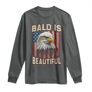 American Flag Bald Eagle Long Sleeve Shirt Bald Is Beautiful Retro 4th of July Independence Day TS10 Dark Heather Print Your Wear