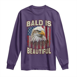 American Flag Bald Eagle Long Sleeve Shirt Bald Is Beautiful Retro 4th of July Independence Day TS10 Purple Print Your Wear