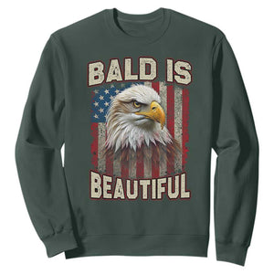 American Flag Bald Eagle Sweatshirt Bald Is Beautiful Retro 4th of July Independence Day TS10 Dark Forest Green Print Your Wear