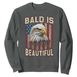 American Flag Bald Eagle Sweatshirt Bald Is Beautiful Retro 4th of July Independence Day TS10 Dark Heather Print Your Wear