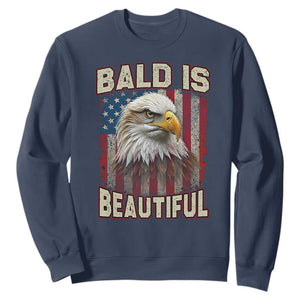 American Flag Bald Eagle Sweatshirt Bald Is Beautiful Retro 4th of July Independence Day TS10 Navy Print Your Wear
