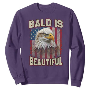 American Flag Bald Eagle Sweatshirt Bald Is Beautiful Retro 4th of July Independence Day TS10 Purple Print Your Wear