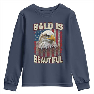 American Flag Bald Eagle Youth Sweatshirt Bald Is Beautiful Retro 4th of July Independence Day TS10 Navy Print Your Wear