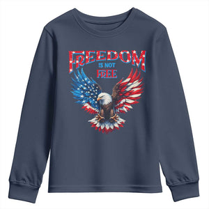American Flag Bald Eagle Youth Sweatshirt Patriotic Eagle 4th of July Freedom Is Not Free TS10 Navy Print Your Wear