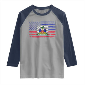 American Haitian Haiti USA Flag Raglan Shirt TS11 Sport Gray Navy Print Your Wear