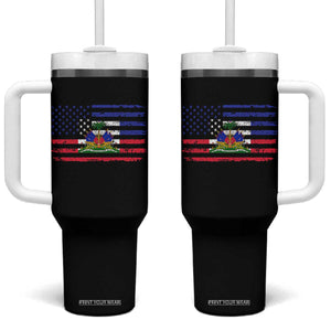 American Haitian Haiti USA Flag Tumbler With Handle TS11 One Size: 40 oz Black Print Your Wear