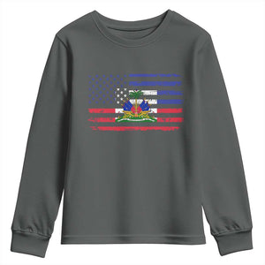 American Haitian Haiti USA Flag Youth Sweatshirt TS11 Dark Heather Print Your Wear