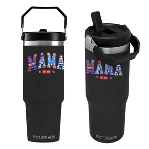 American Mama Est 2025 Flip Straw Tumbler 4th of July Pregnancy Reveal TS10 One Size: 30 oz Black Print Your Wear