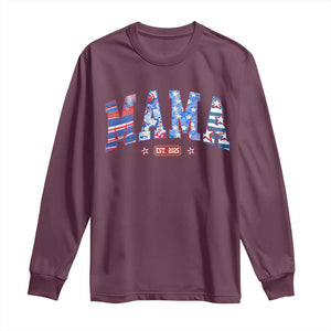 American Mama Est 2025 Long Sleeve Shirt 4th of July Pregnancy Reveal TS10 Maroon Print Your Wear