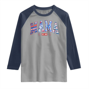 American Mama Est 2025 Raglan Shirt 4th of July Pregnancy Reveal TS10 Sport Gray Navy Print Your Wear