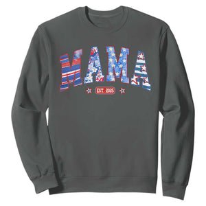 American Mama Est 2025 Sweatshirt 4th of July Pregnancy Reveal TS10 Dark Heather Print Your Wear