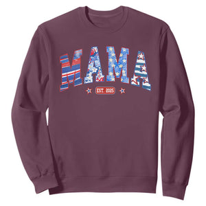 American Mama Est 2025 Sweatshirt 4th of July Pregnancy Reveal TS10 Maroon Print Your Wear