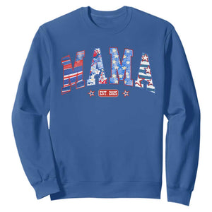 American Mama Est 2025 Sweatshirt 4th of July Pregnancy Reveal TS10 Royal Blue Print Your Wear