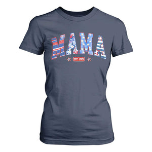 American Mama Est 2025 T Shirt For Women 4th of July Pregnancy Reveal TS10 Navy Print Your Wear