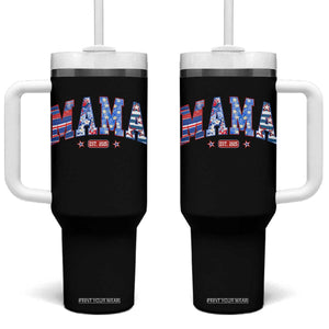 American Mama Est 2025 Tumbler With Handle 4th of July Pregnancy Reveal TS10 One Size: 40 oz Black Print Your Wear
