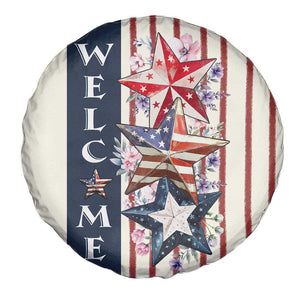 American Patriotic Welcome Spare Tire Cover US Flag Red White & Blue Stars Rustic 4th of July TS02 Print Your Wear