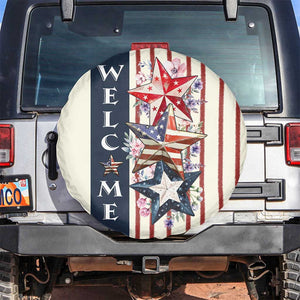 American Patriotic Welcome Spare Tire Cover US Flag Red White & Blue Stars Rustic 4th of July TS02 No hole Sand Print Your Wear