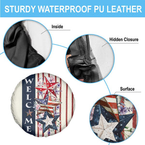 American Patriotic Welcome Spare Tire Cover US Flag Red White & Blue Stars Rustic 4th of July TS02 Print Your Wear