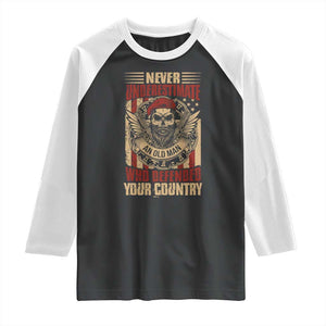 American Veteran Raglan Shirt Never Underestimate An Old Man Who Defended Your Country TS02 Black White Print Your Wear
