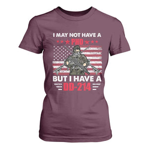 American Veteran T Shirt For Women I May Not Have A PhD But Have A DD-214 US Bald Eagle TS02 Maroon Print Your Wear