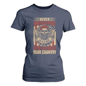 American Veteran T Shirt For Women Never Underestimate An Old Man Who Defended Your Country TS02 Navy Print Your Wear