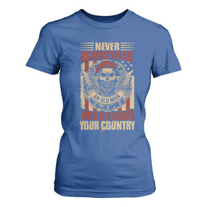 American Veteran T Shirt For Women Never Underestimate An Old Man Who Defended Your Country TS02 Royal Blue Print Your Wear