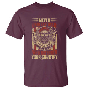 American Veteran T Shirt Never Underestimate An Old Man Who Defended Your Country TS02 Maroon Print Your Wear