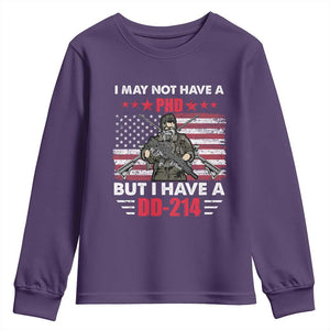 American Veteran Youth Sweatshirt I May Not Have A PhD But Have A DD-214 US Bald Eagle TS02 Purple Print Your Wear