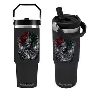 Ancient Aztec King Flip Straw Tumbler Calabera Azteca Mexican Skull Skeleton TS10 One Size: 30 oz Black Print Your Wear