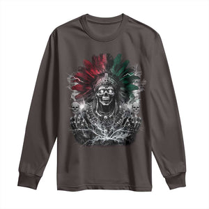Ancient Aztec King Long Sleeve Shirt Calabera Azteca Mexican Skull Skeleton TS10 Dark Chocolate Print Your Wear