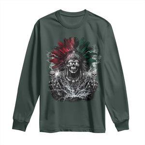 Ancient Aztec King Long Sleeve Shirt Calabera Azteca Mexican Skull Skeleton TS10 Dark Forest Green Print Your Wear