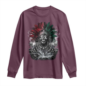 Ancient Aztec King Long Sleeve Shirt Calabera Azteca Mexican Skull Skeleton TS10 Maroon Print Your Wear