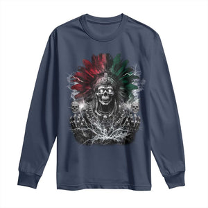 Ancient Aztec King Long Sleeve Shirt Calabera Azteca Mexican Skull Skeleton TS10 Navy Print Your Wear