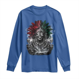 Ancient Aztec King Long Sleeve Shirt Calabera Azteca Mexican Skull Skeleton TS10 Royal Blue Print Your Wear